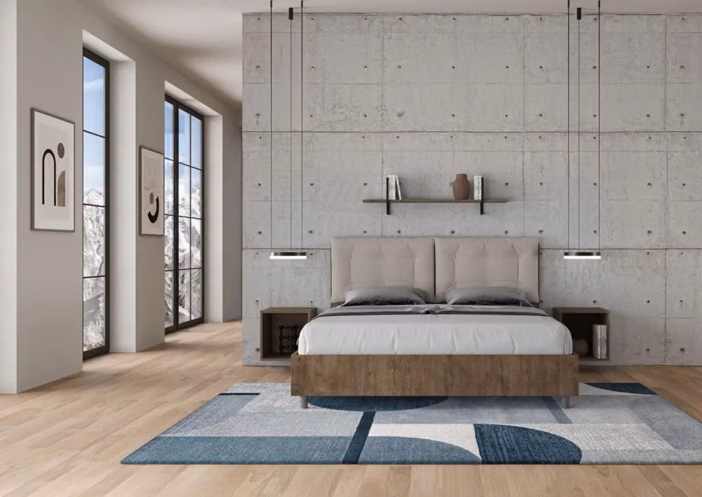 Letto Matrimoniale Egos con Contenitore ad Alzata e Cuscini in Similpelle, Colore Noce e Beige, L/P: 160 x 200 cm – 2
