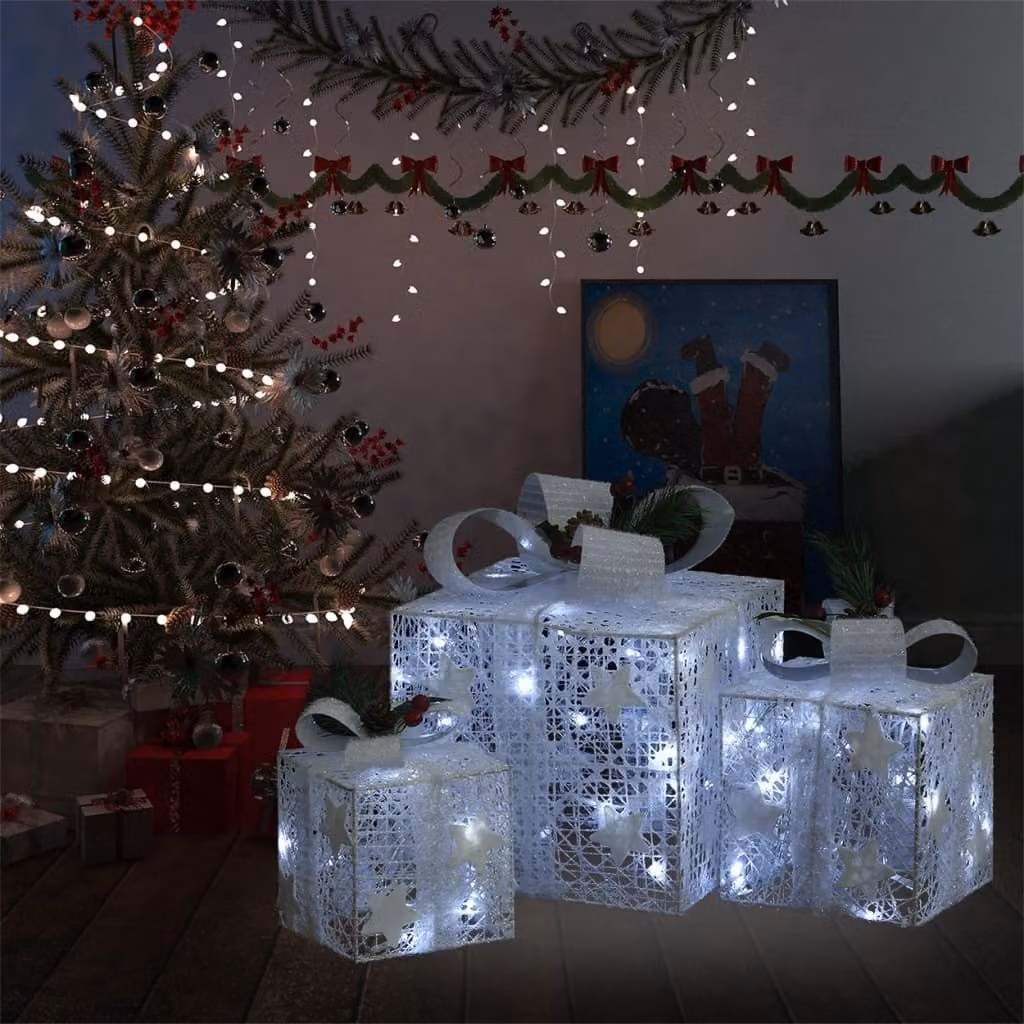 The Living Store Set di scatole regalo per decorazioni 3 pz. Bianco Esterno Interno