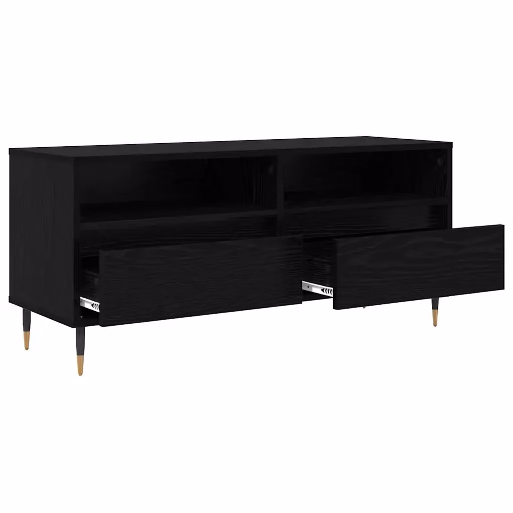 Mobile TV moderno HELLOSHOP26 in legno composito di rovere nero con cassetto e ripiani L 100 cm x P 34,5 cm x H 44,5 cm – 2
