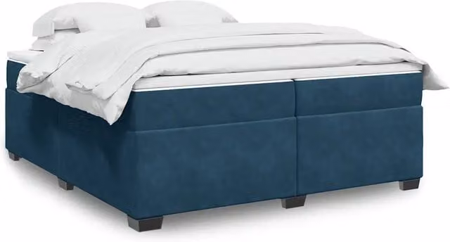 Letto Ibrido con Materasso vidaXL in Velluto Blu e Bianco con Struttura in Legno di Pino L/P: 200 x 200 cm – 1