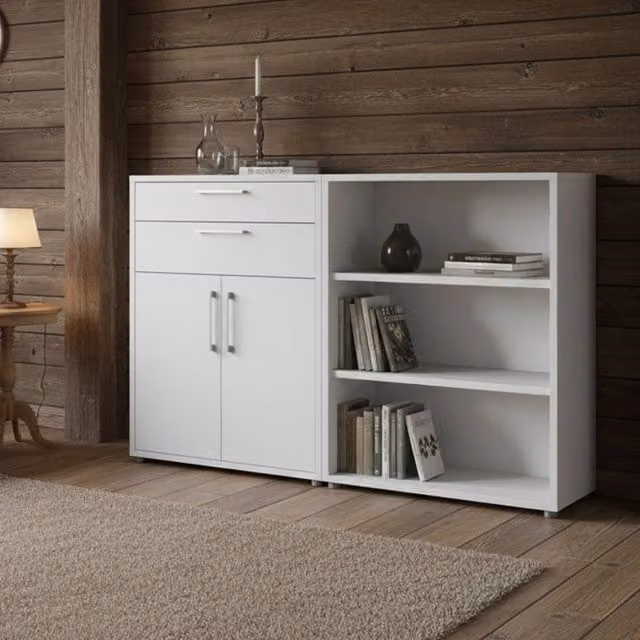 Credenza Albinea DMORA, Buffet e Madia da Soggiorno o Cucina, Bianco Opaco, L: 178 cm, P: 40 cm, H: 113 cm