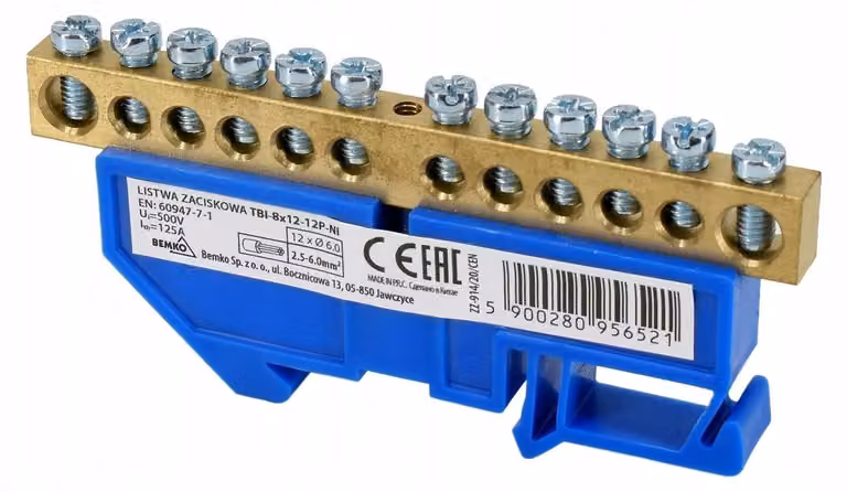 Morsetto per guida 8x12 a 12 vie blu Bemko