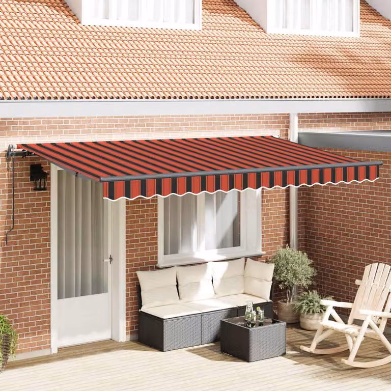 Tenda retrattile vidaXL con bracci pieghevoli in alluminio e tessuto in poliestere, Arancione e Bianco, L 350 x P 200 cm
