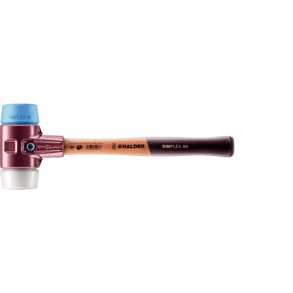 Mazza SIMPLEX soft-face con alloggiamento TE e manico in legno, Ø 60, superplastica / TPE-soft