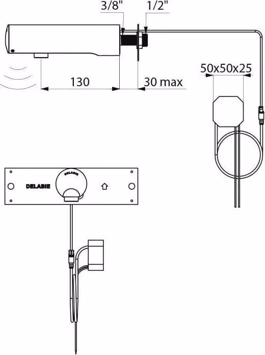 Valvola a muro Delabie TEMPOMATIC 4 G 1/2B attacco ad incasso 230/6V L130