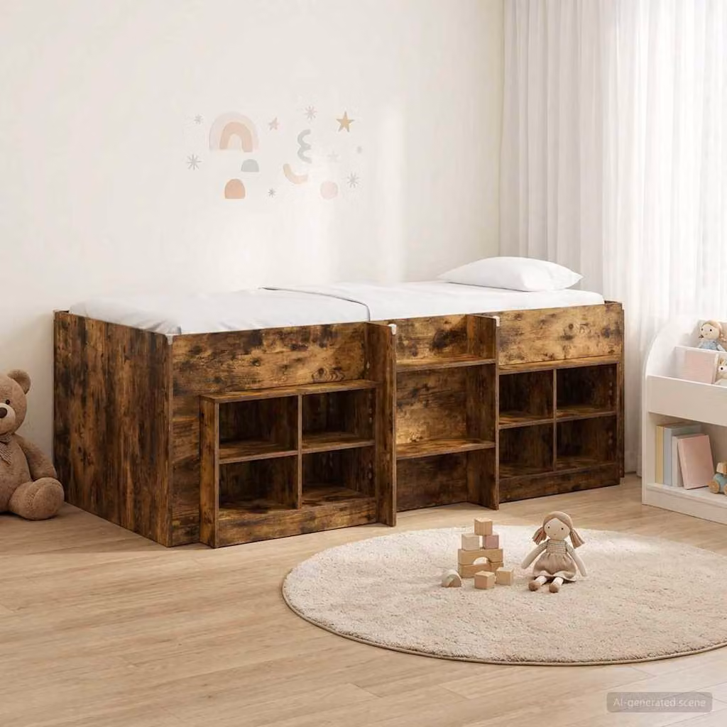 Maison Exclusive - Letto a soppalco con armadio e ripiano, in legno di quercia affumicata