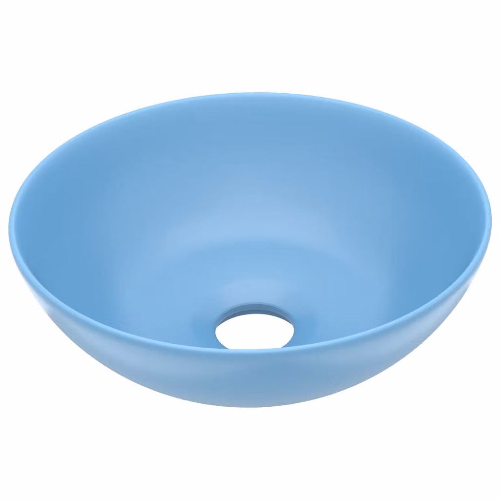 Lavandino da Bagno in Vetroceramica Azzurro Rotondo