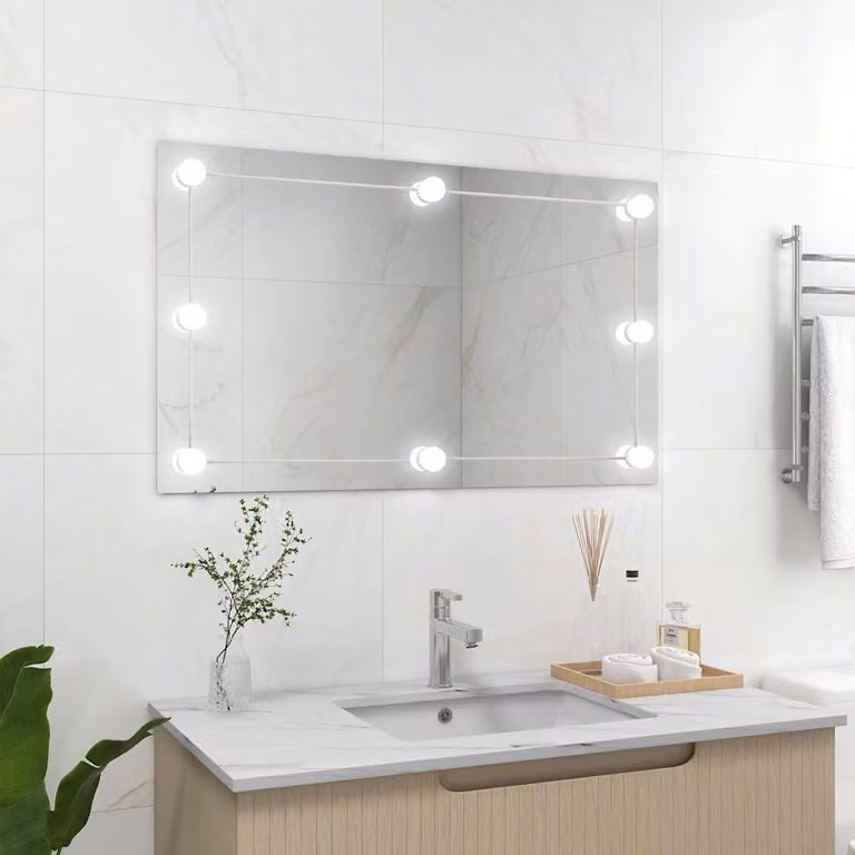 Specchio da parete rettangolare vidaXL con luci LED, argento e trasparente, L: 100 cm, H: 60 cm, P: 14 cm