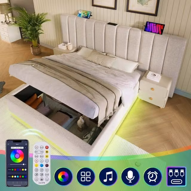 letto imbottito lino beige 180 x 200 cm