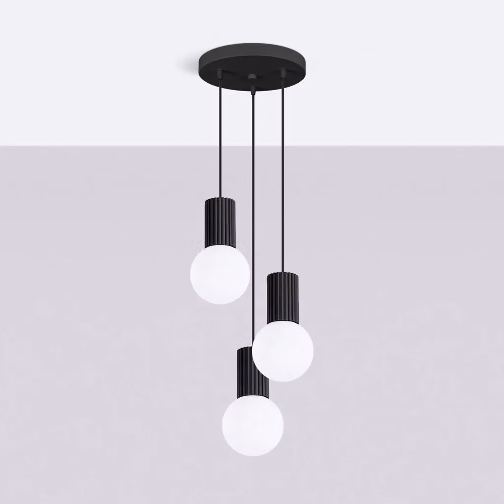 Lampada a sospensione moderna SFERA PureLume con 3 luci in nero e vetro – 2