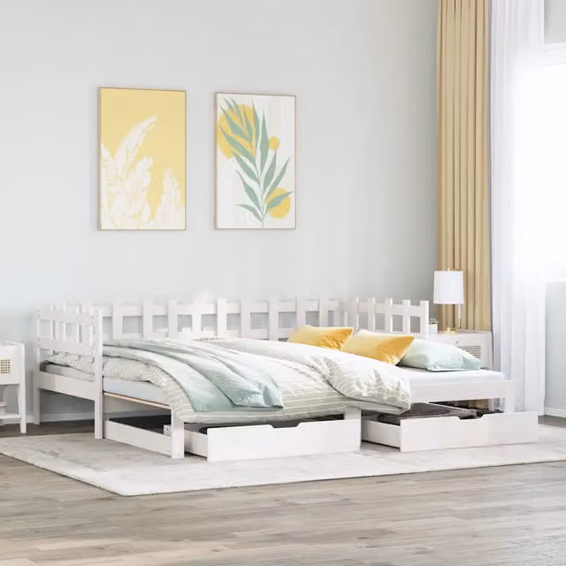 Letto Estraibile con Cassetti senza Materasso Bianco 90x200 cm