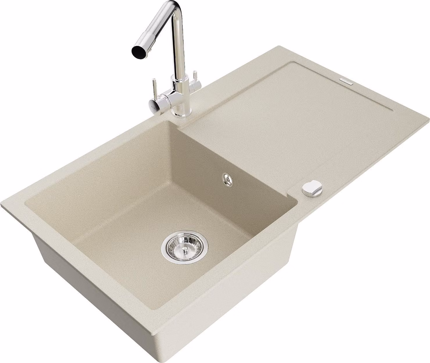 Mexen Leo lavello in granito a 1 vasca con scolapiatti e rubinetto da cucina Duero, beige- 6501-69-671600-00