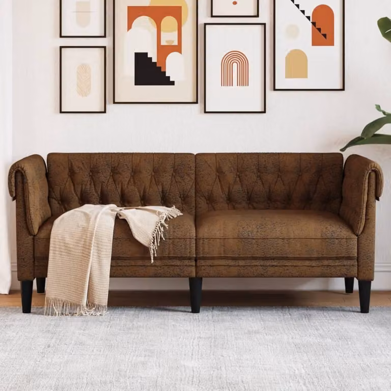 Maison Exclusive - Divano Chesterfield a 2 posti, color marrone, rivestito in tessuto
