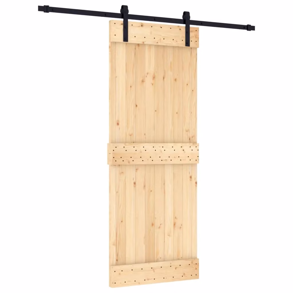 Porta scorrevole moderna vidaXL in legno e acciaio, colore naturale e nero, L: 80 cm, H: 210 cm – 2