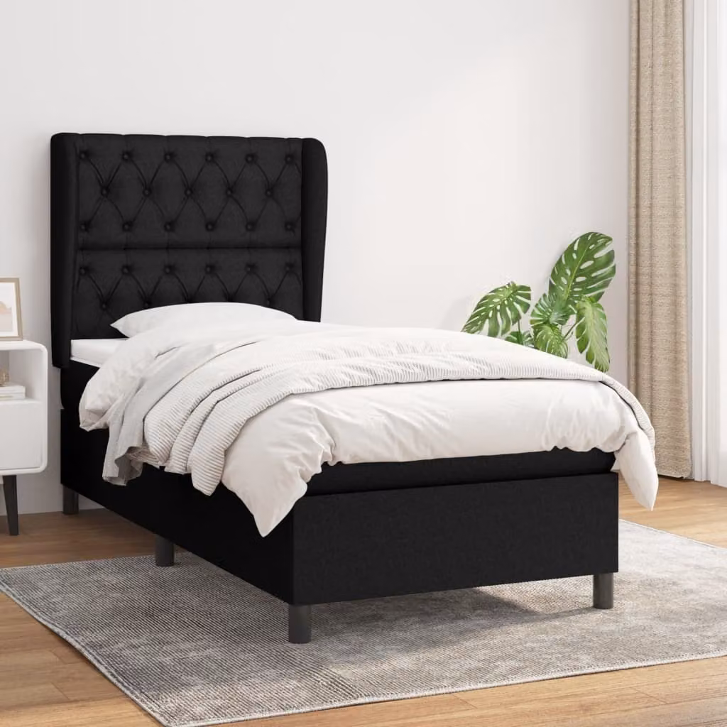 The Living Store Letto a molle con materasso nero 80x200 cm in tessuto