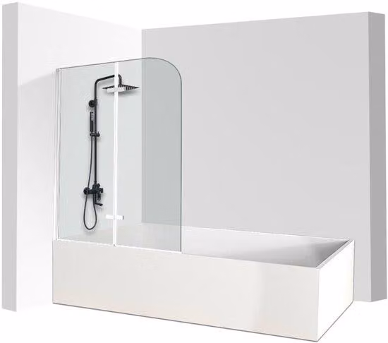 Pannello doccia in vetro temperato, 100x140 cm, composto da 2 elementi, pieghevole, spessore 5 mm, rotante, colore argento