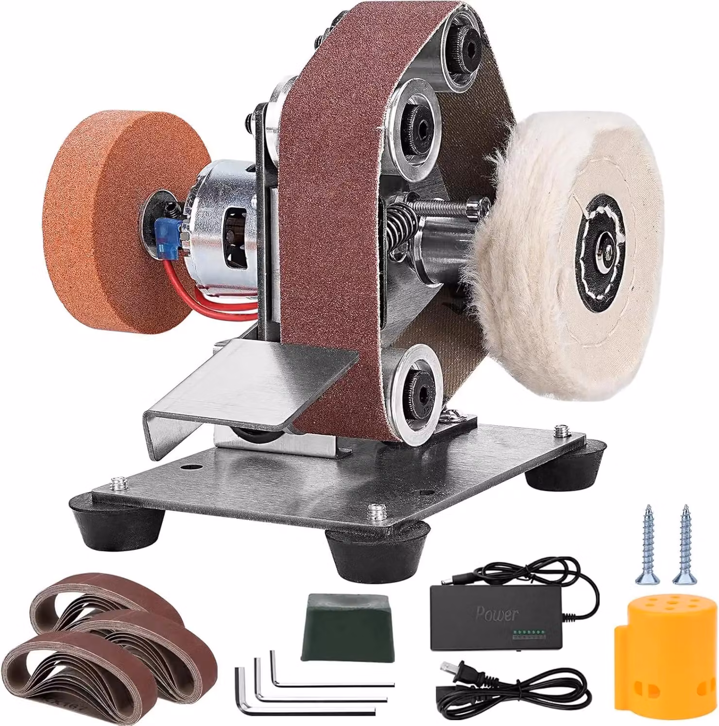 Mini smerigliatrice a nastro elettrica - Macchina per la levigatura - 7 livelli di velocità - Regolabile - Multifunzionale - Per levigare e lucidare - Acciaio inossidabile - Set A