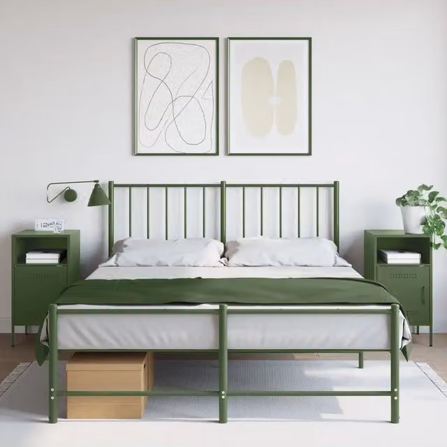 Set di 2 comodini Design Mania in metallo verde oliva con design industriale da appendere alla parete L/P/H: 36 x 39 x 68 cm