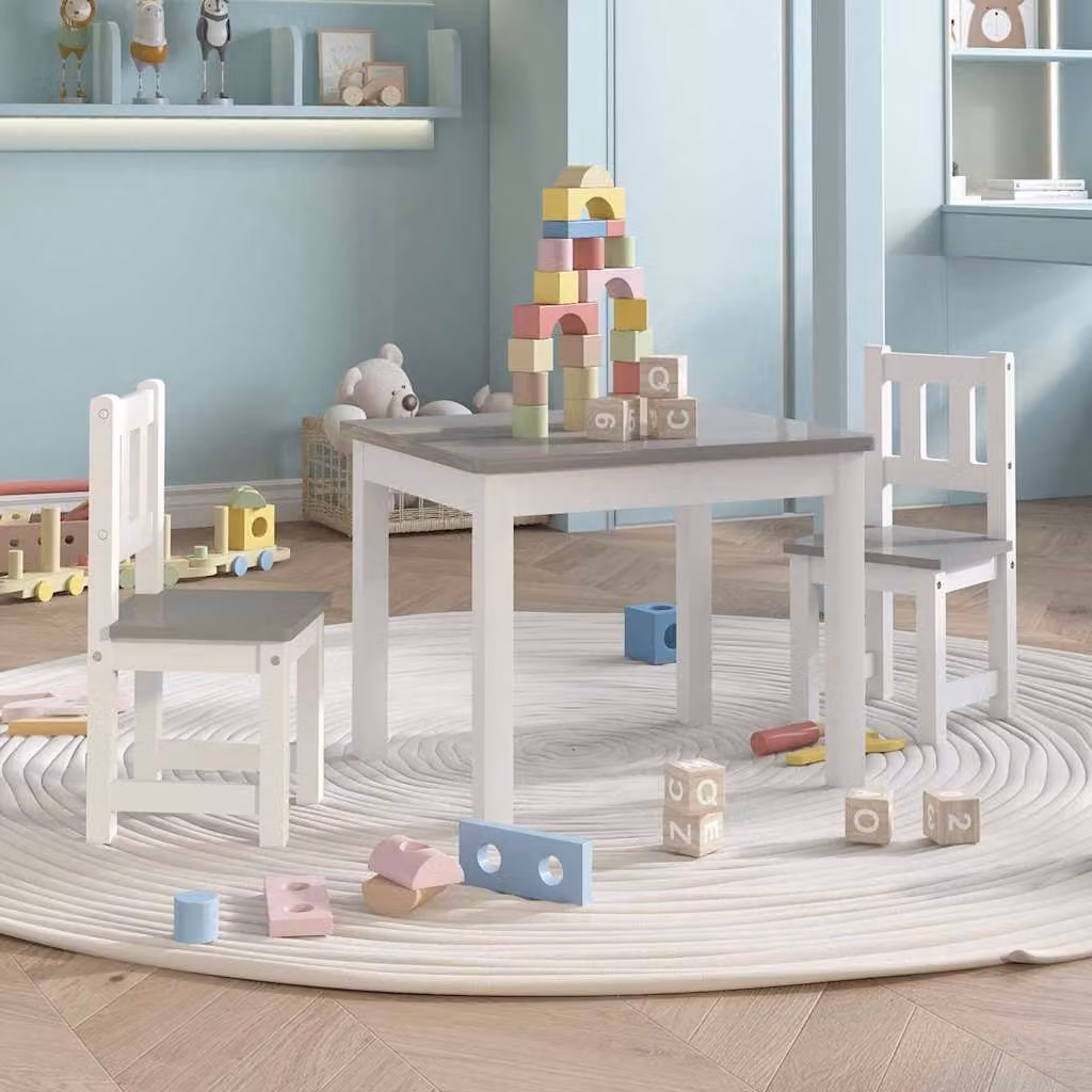 vidaXL Set Tavolo e 2 Sedie per Bambini in MDF Bianco e Grigio L/P/H: 50 x 48 x 60 cm