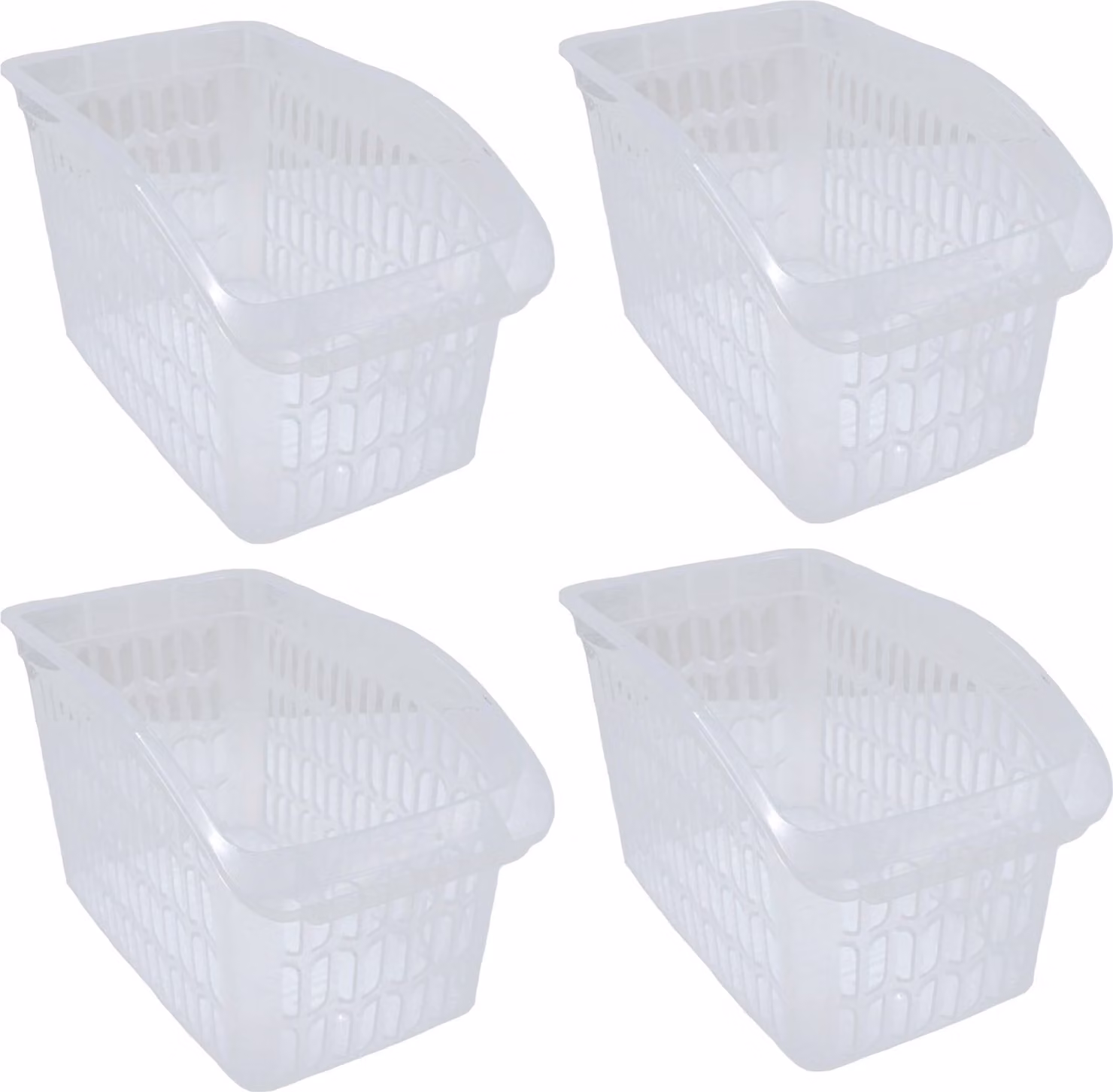 Set di 4 contenitori trasparenti per l'organizzazione, dimensioni 17,5 x 29 x 17,5 cm. Ideali per armadi, scaffali e come scatole portaoggetti. Realizzati in plastica