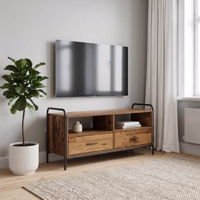 Mobile TV vidaXL in legno antico e metallo, marrone, L: 67,5 cm, P: 33 cm, H: 50 cm
