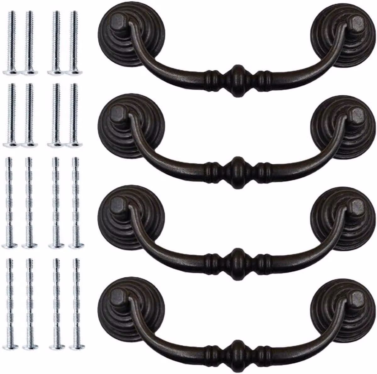 Set di 4 pomelli antichi, pomelli rotondi neri in ferro, ideali per mobili da cucina, camere da letto e cassettiere