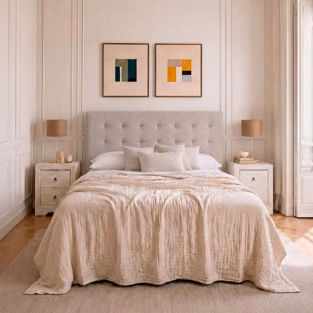 Testiera imbottita Neris Banak per letto beige L: 165 cm, H: 120 cm, P: 8 cm