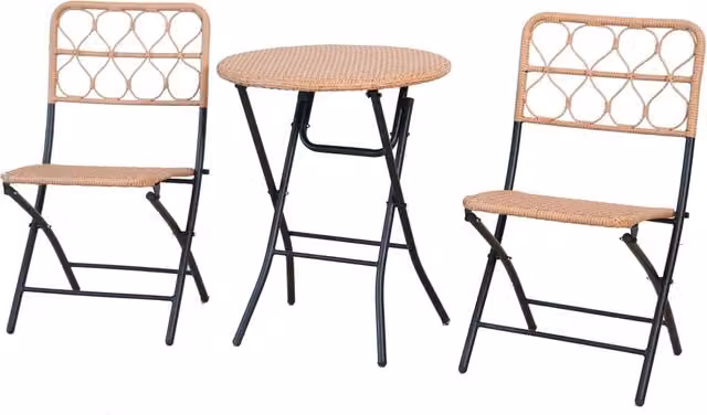 Set Salotto da Giardino Pieghevole 2 Sedie e Tavolino in Acciaio e Polirattan Maui Nero e Naturale