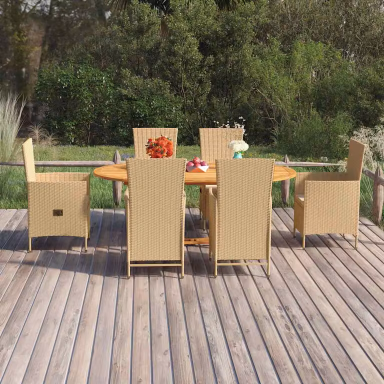 Set da pranzo da giardino vidaXL in 7 pezzi in polyrattan e legno di acacia beige