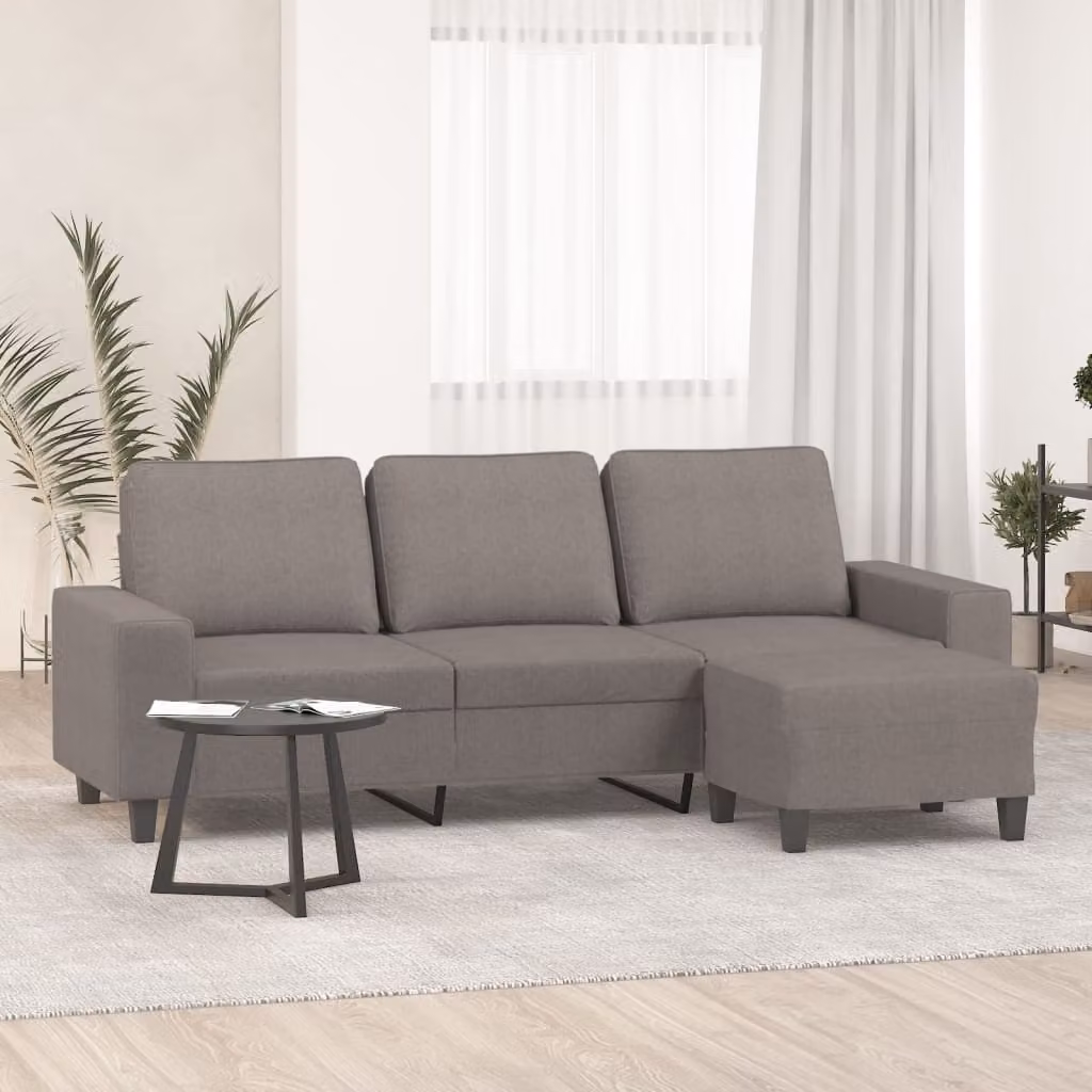 vidaXL Divano a 3 Posti con Poggiapiedi Beige e Grigio in Tessuto Moderno