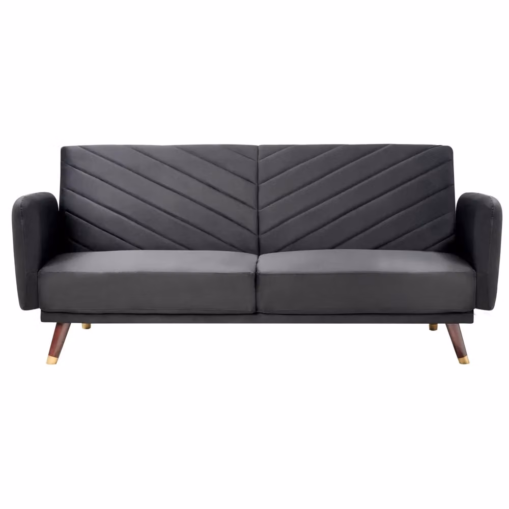 Divano Letto Moderno Beliani in Velluto Nero con Funzione Click-Clack e Poggiatesta Regolabile per Soggiorno, L: 198 cm, P: 87 cm, H: 95 cm – 2