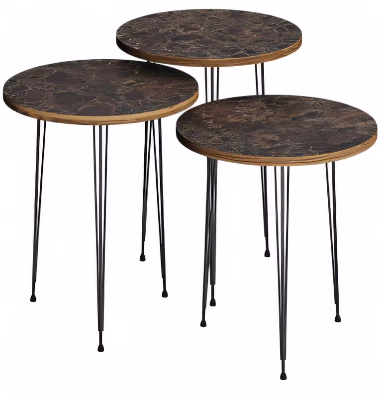 Elegantes braunes Couchtisch-Set aus Holz und Metall