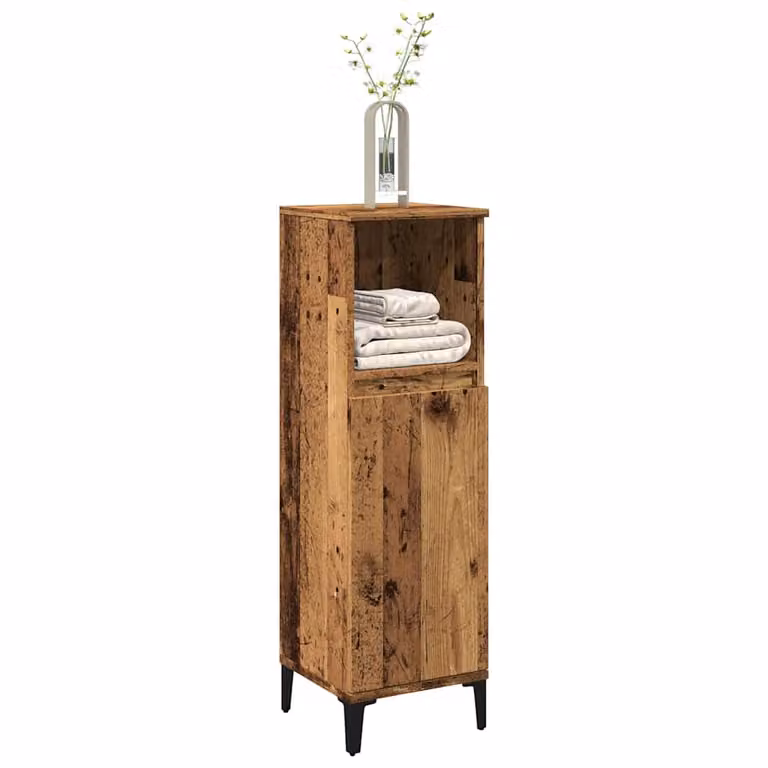 Armadietto da bagno sospeso vidaXL in legno e metallo stile rustico marrone con ripiani interni L: 30 cm, P: 30 cm, H: 100 cm