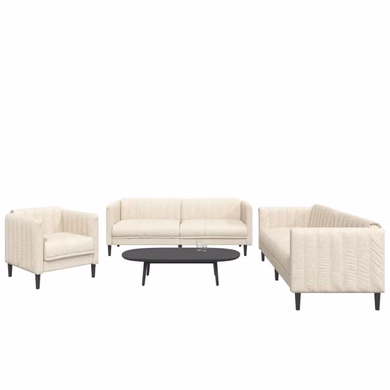Set di divani 3 pezzi vidaXL in tessuto beige con struttura in legno massiccio e cuscini inclusi