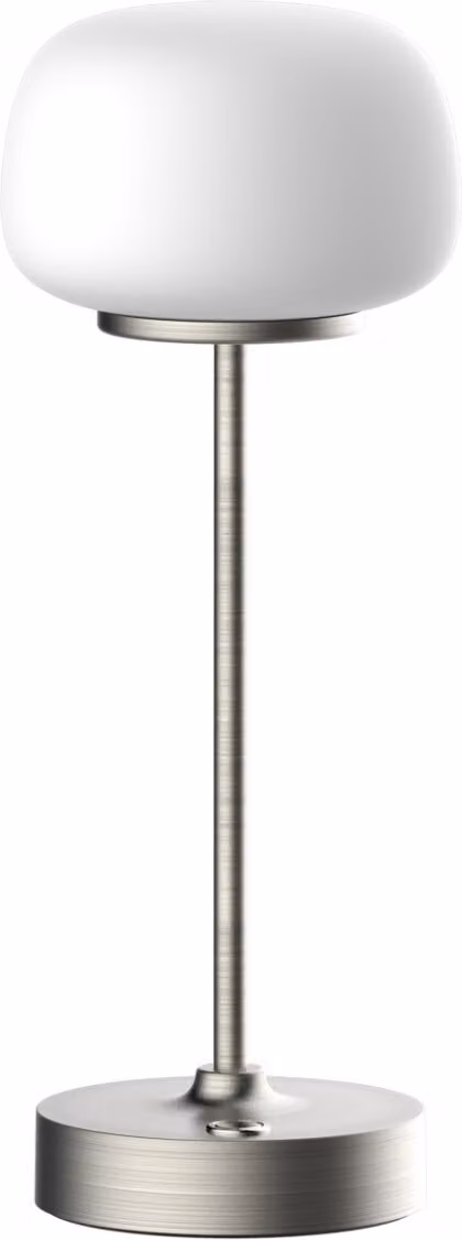 Lampada da tavolo a LED ricaricabile RIMINI bianco-argento 2W, luce bianca calda 160 lm, metallo, dimensioni: 27,8 x 10,6 x 10,6 cm, IP20, Polux