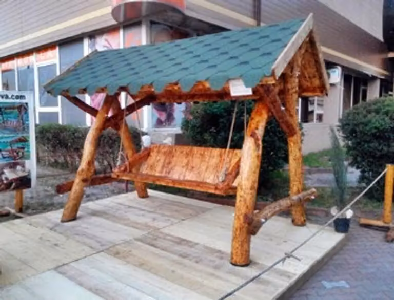 Casa Padrino, amaca da giardino in stile rustico "Hollywood", con struttura in legno di quercia massello e copertura, 280 cm