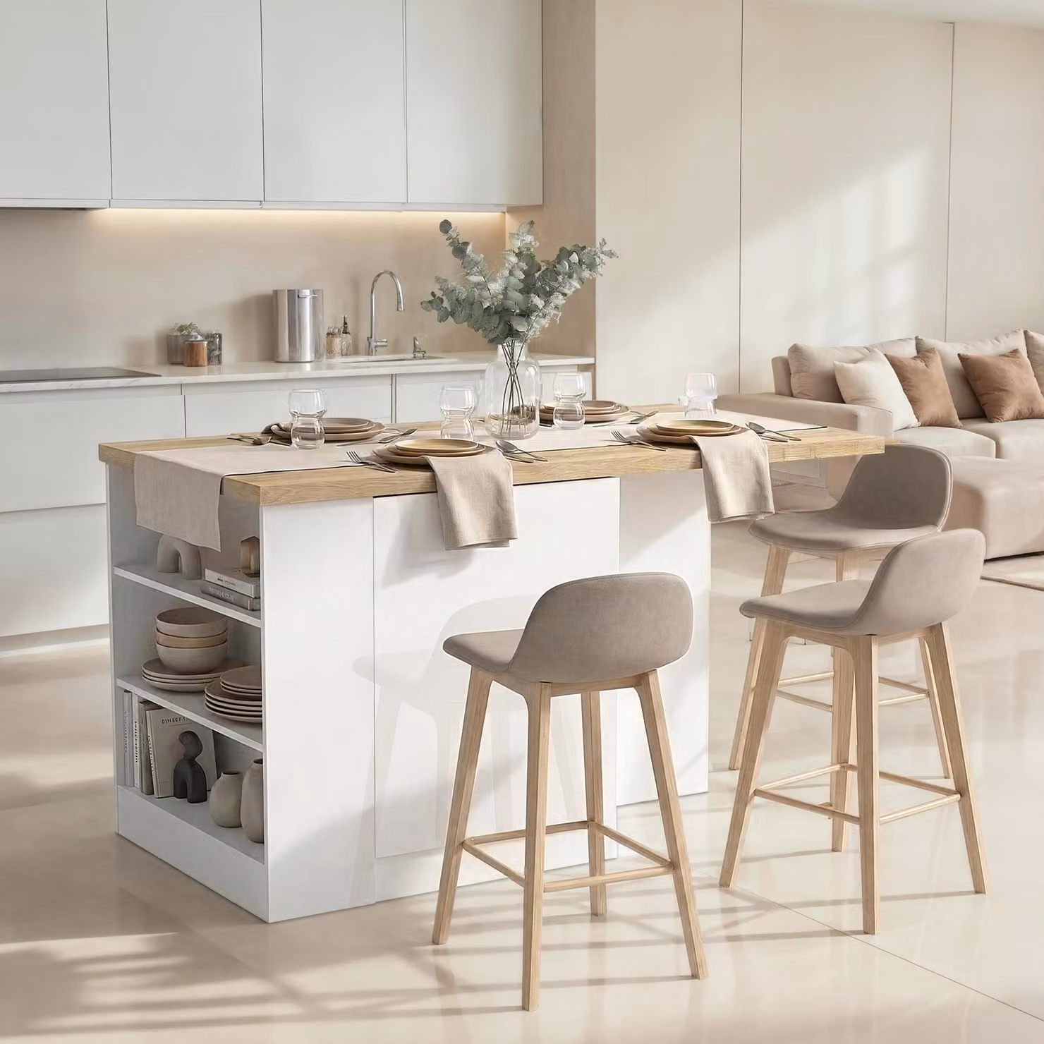 Migabato - Isola da Cucina, 160x80x90h cm Bianco Lucido, un Ripiano  Italy