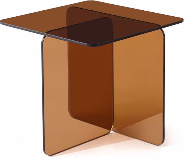 Tavolino laterale in vetro temperato marrone curvato 45x45x51 cm trasparente