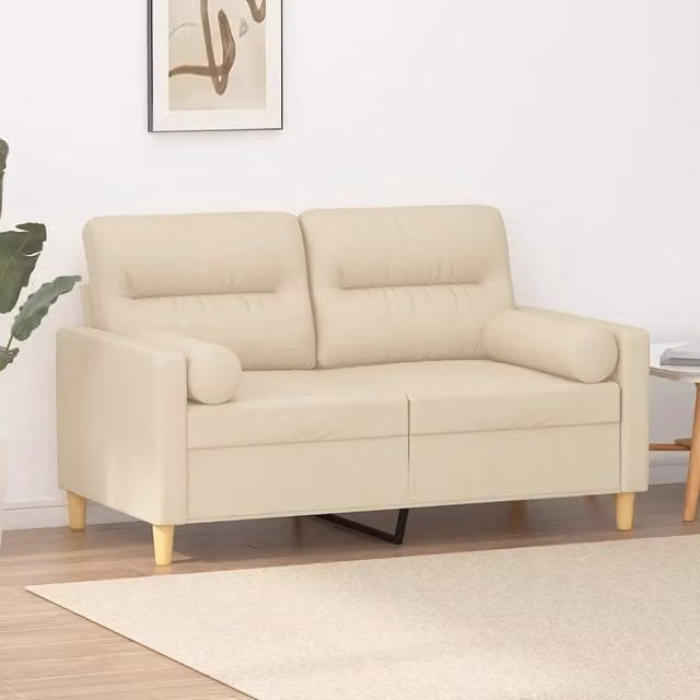 Divano a 2 posti moderno vidaXL in tessuto beige con cuscini e coperture rimovibili L: 138 cm, P: 77 cm, H: 80 cm