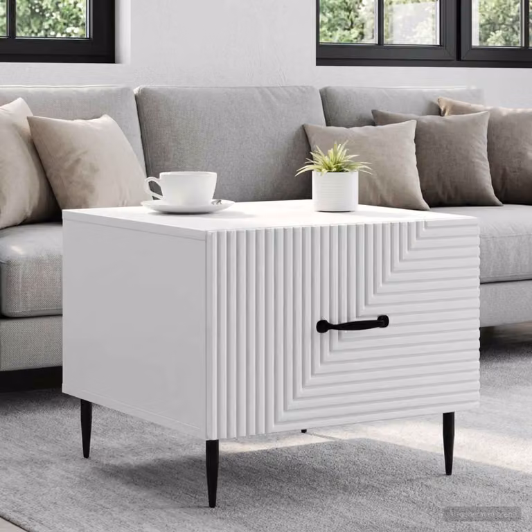 vidaXL Tavolino da salotto moderno con cassetto Bianco Lucido L: 49 cm, P: 50 cm, H: 40 cm