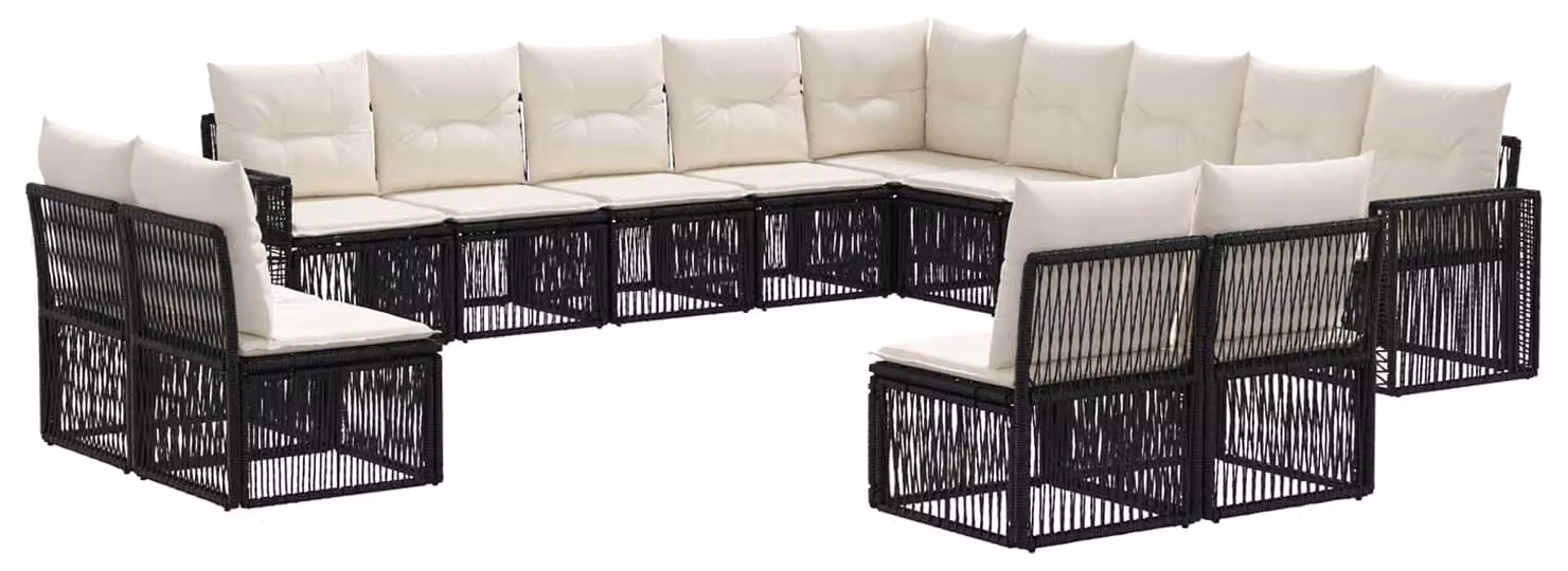Set da giardino composto da 13 pezzi, in rattan sintetico nero e crema