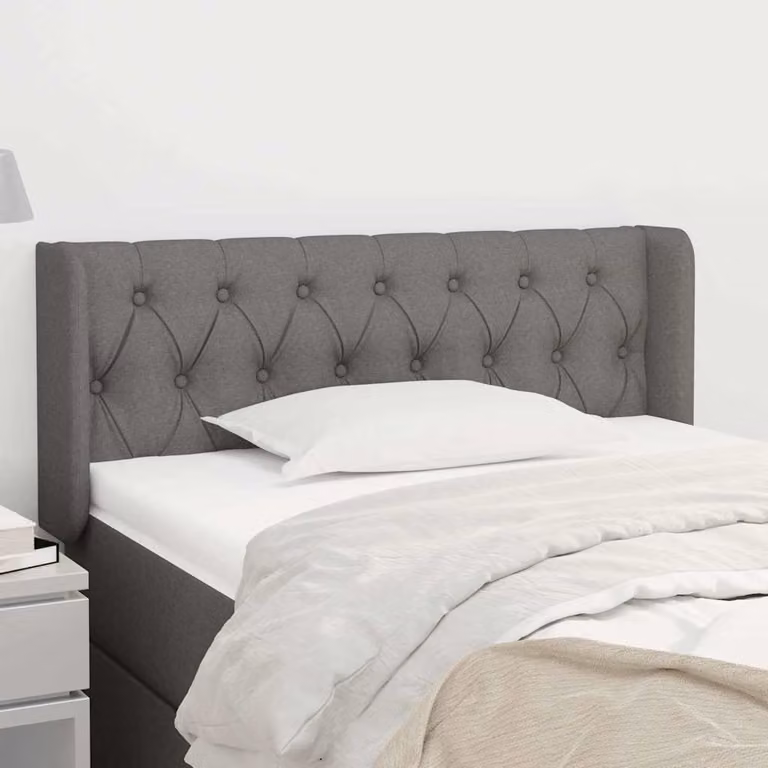 Testiera ad orecchio vidaXL in tessuto grigio scuro con struttura in legno e pannello imbottito L: 103 cm, P: 16 cm, H: 78-88 cm