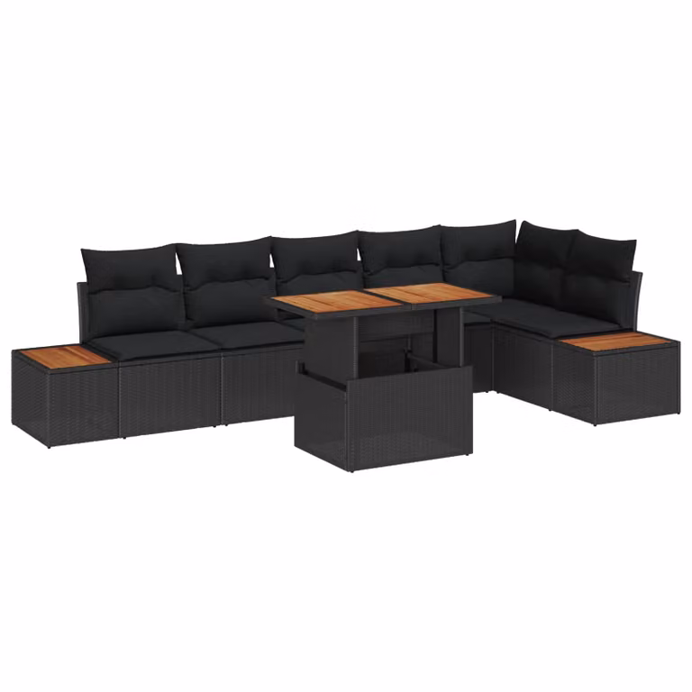 Set da pranzo da giardino moderno vidaXL in rattan e legno di acacia, 7 pezzi, Nero e Marrone