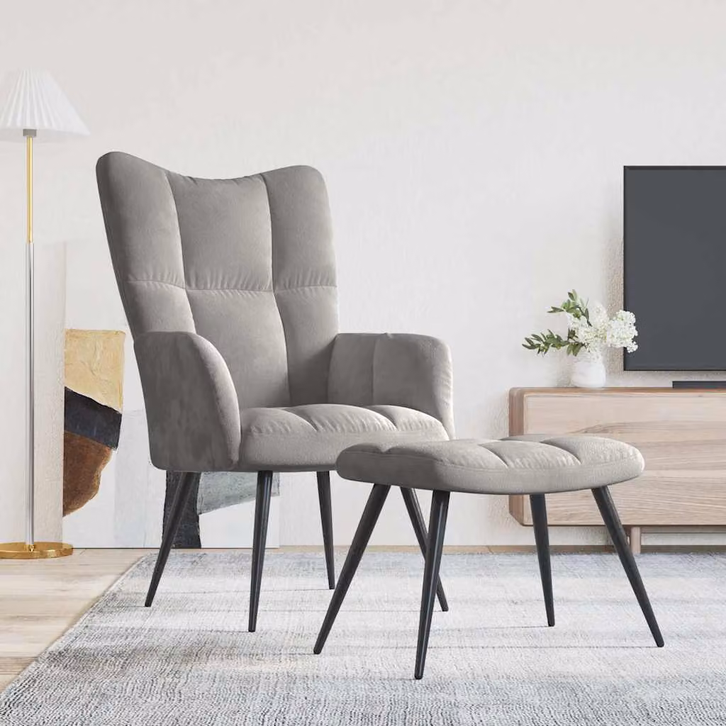 vidaXL Poltrona Relax con Poggiapiedi in Velluto Grigio e Struttura in Metallo