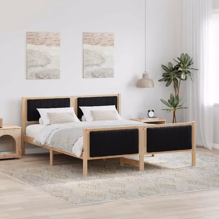 Struttura del letto con testiera vidaXL in legno di pino, Marrone e Nero, 150 x 200 cm