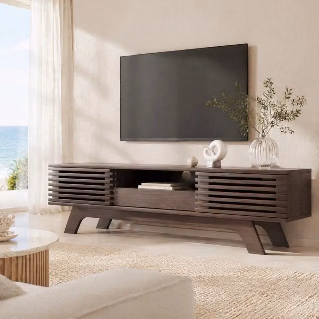 Mobile TV 150x35x44 cm naturale in truciolare, 1 cassetto e 2 ante