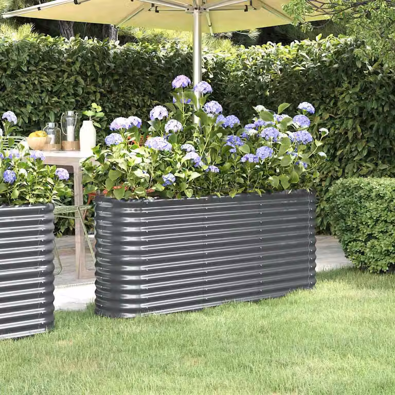 Letto da giardino rialzato vidaXL in acciaio zincato antracite L: 152 cm, P: 40 cm, H: 68 cm