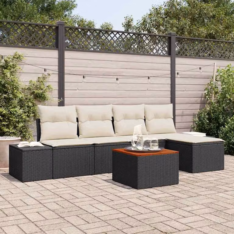 Maison Exclusive - Set da giardino composto da 6 pezzi. Divano e poltrone in rattan sintetico, colore nero e crema