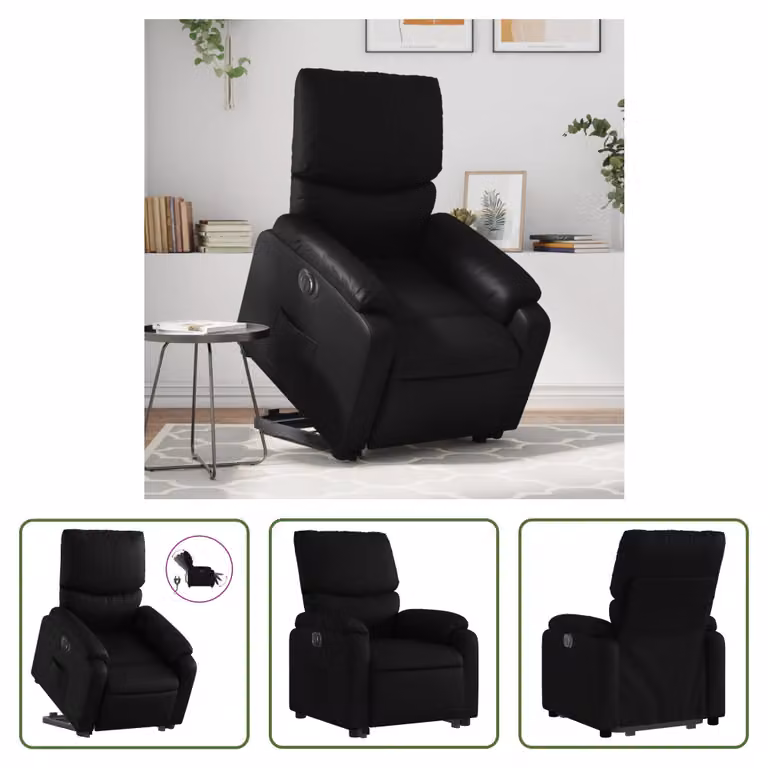 The Living Store Poltrona relax con supporto elettrico in Pelle finta nera