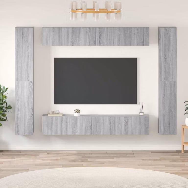 Set di 10 mobili porta TV vidaXL in legno multistrato e MDF, colore grigio, design moderno da parete per il tuo soggiorno